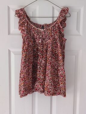 Anthropologie Pink Multi Floral Ruffle-Strap Camisole